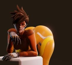 1girls 3d blizzard_entertainment brown_hair huge_ass lena_oxton looking_at_viewer overwatch overwatchs supersolenoid tracer