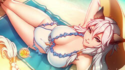 big_breasts bikini breasts cleavage female female_only granblue_fantasy heles large_breasts long_hair looking_at_viewer neko pinkladymage solo white_hair