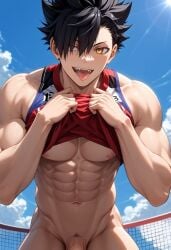 1boy 2d ai_generated animated anime_style gay muscular_male penis