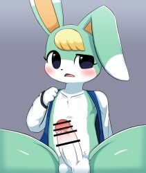 animal_crossing blush censored censored_penis furry furry_only green_body penis sasha_(animal_crossing) sum