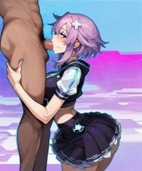 1boy 1boy1girl 1girls ai_generated cute deep_blowjob deepthroat fellatio female neptune_(neptunia) neptunia_(series) oral penis petite saucy_trove skinny skirt slim stable_diffusion tagme teenager