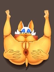 anus_peek ass bat big_ass big_breasts daryoart feet_up nipples open_legs pillow_shading pussy rouge_the_bat sonic_(series) yellow_body