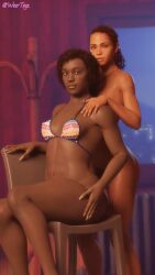 2girls 3d african_female american_female crossover dark-skinned_female dark_skin eastern_and_western_character ebony female jacqui_briggs melanin mortal_kombat resident_evil sheva_alomar thick_thighs weerteex yuri