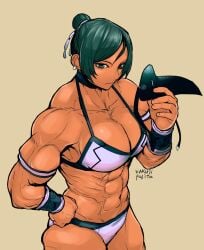 1girls female female_focus female_only fully_clothed green_hair indian indian_female indian_wrestler_(tokugawa_monkeys) mask muscle muscle_girl muscles muscular muscular_female nameless_character original original_art original_artwork orizurubros solo tokugawa_monkeys wrestler wrestling_outfit