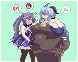 2girls bbw bell belly big_belly blue_hair blue_hair_female breasts chubby chubby_female duo duo_female duo_focus fat fat_female fat_girl fat_woman female female_focus female_only ganyu_(genshin_impact) genshin_impact hoyoverse keqing_(genshin_impact) light-skinned_female light_skin mihoyo mihoyo_technology_(shanghai)_co._ltd. obese obese_female overweight overweight_female purple_hair purple_hair_female standing thick_thighs thighs wide_hips