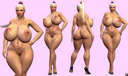 1girls 3d back_view bare_shoulders big_breasts blonde_hair blue_eyes breasts busty butt_crack cleavage curvy dat_ass erect_nipple erect_nipples female female_only front_view hand_on_hip hands_on_hip hands_on_hips high_heels hourglass_figure human joy_(xskullheadx) lipstick long_hair looking_at_viewer makeup nail_polish naked naked_footwear naked_heels nude ponytail pose posing red_lipstick shaved_pussy shiny shiny_skin sideboob simple_background solo standing table tied_hair voluptuous wide_hips xskullheadx