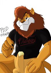 2018 anthro balls bottomless clothed clothing d.a.r.e. daren erection feline hi_res lion looking_at_viewer male male_only mammal penis pervertdemondragon proerd signature simple_background solo white_background