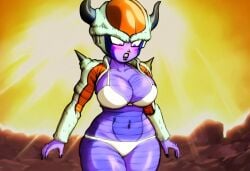 1girls ai_generated alien alien_girl bikini black_lipstick blush chilled_(dragon_ball) civitai curved_horns dragon_ball dragon_ball_z episode_of_bardock female female_focus female_only frieza_race genderswap_(mtf) horns no_humans purple_body purple_skin rule_63 solo solo_female solo_focus spikes sunlight surprised two_tone_body two_tone_skin