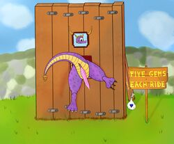 animal_genitalia anus ass dragon english_text genital_slit geowolf male male_only penis prostitution public_use purple_scales questionable_consent scales scalie slit solo spyro spyro_the_dragon text through_wall video_games