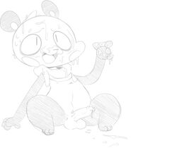 anthro balls bear cum cum_everywhere cum_on_self erection lemon_smoothie male male_only mammal messy monochrome panda penis scarf simple_background