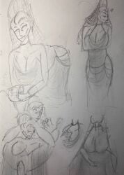 agitated angry_expression annoyed big_breasts black_dress blowjob breasts ct343 curvy_figure epic_the_musical female full_nelson grope hera_(epic_the_musical) hera_(greek_mythology) prostitution waitress