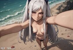 ai_generated alexia_midgar from_above hair_ribbon hairy hairy_armpits hairy_pussy holding_camera holding_viewer kage_no_jitsuryokusha_ni_naritakute! kexonik long_hair perky_breasts pointy_breasts pubic_hair red_eyes ribbon sagging_breasts selfie side_locks small_breasts tanline tanlines the_eminence_in_shadow very_long_hair white_hair