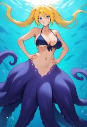 bikini_top_only cecaelia female hands_on_ass merfolk mermaid naruko naruto_(series) octoling_girl octopus_tentacles purple_tentacles smiling underwater