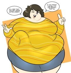 1girls bbw belly female overweight overweight_female persona persona_5 sadayo_kawakami superspoe yellow_shirt