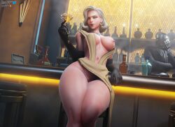 1girls 3d big_breasts blonde_female blonde_hair blonde_hair breasts breasts breasts_out dress elegant elegant_dress female hasfeldt light-skinned_female light_skin mercy nipples overwatch tits_out