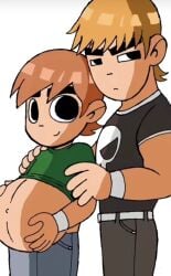 2010s artist_request behind_another holding_stomach low_res male male_only male_pregnancy mpreg pregnant scott_pilgrim scott_w_pilgrim todd_ingram yaoi