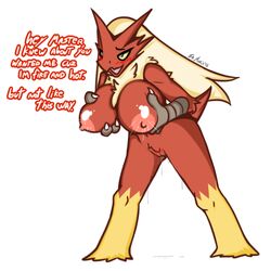 1girls 2018 3_fingers anthro areolae avian beak belly bent_over big_breasts blaziken blonde_hair blue_eyes blush breast_grab breasts claws english_text engrish feet female female_only holding huge_breasts lactation long_hair looking_away milk navel nintendo nipples nude open_mouth pokemon pokemon_(species) pokemon_rse pussy pussy_juice red_skin simple_background smile solo srmario standing talking_to_viewer text tongue video_games watermark wet white_background wide_hips yellow_sclera