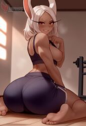 1girls 2d abs ai_generated areolae ass big_ass big_breasts boku_no_hero_academia breasts cleavage dark-skinned_female dark_skin erophoenix female female_focus full_body gym looking_at_viewer mirko miruko muscles muscular muscular_female my_hero_academia navel nipples patreon_username solo solo_female sports_bra thick thick_thighs toned uncensored