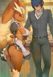 -_-abc 1boy 1girls ai_generated bar exposed_ass female grabbing_arm hand_on_arm lingerie lopunny maid male metaphor:_refantazio pokemon pokemon_(species) submissive_female will_(metaphor:_refantazio)