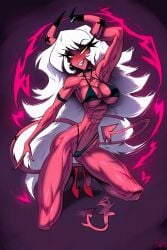 1girls abs ai_generated bare_arms bare_legs bare_shoulders bare_thighs big_breasts bikini bikini_bottom bikini_top color demon female female_focus female_only fit_female gigiti helluva_boss hi_res large_breasts long_hair looking_at_viewer muscles muscular muscular_female pink_body pink_skin solo solo_female succubus succubus_horns succubus_tail thick_thighs verosika_mayday_(helluva_boss)