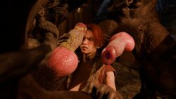 2boys 3d angry canine_penis female gloves gnoll hand_on_penis huge_cock kirstie_(defying_fate) kirstie_(vindictus) knotted_penis male penis rochestedorm scowl smegma vindictus vindictus:_defying_fate