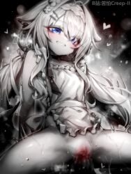 1boy animal_ears apron artist_name bilibili_username blue_eyes blur_censor breasts censored chinese_commentary commentary_request commission female frilled_apron frills greyscale grin hair_ornament hairclip heart highres indie_virtual_youtuber kupa_(jesterwii) long_hair low_twintails monochrome naked_apron paid_reward_available parallel_hairclips parted_lips penis pussy pussy_juice sex small_breasts smile solo_focus spot_color straight twintails vaginal_penetration virtual_youtuber