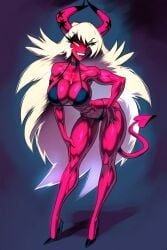 1girls abs ai_generated bare_arms bare_legs bare_shoulders bare_thighs big_breasts bikini bikini_bottom bikini_top color demon female female_focus female_only fit_female gigiti helluva_boss hi_res large_breasts long_hair looking_at_viewer muscles muscular muscular_female pink_body pink_skin solo solo_female succubus succubus_horns succubus_tail thick_thighs verosika_mayday_(helluva_boss)