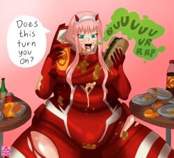 ass ass_expansion assthethick bbw belly belly_expansion belly_overhang big_ass big_belly big_breasts bloated bloated_belly bloated_stomach blush blush_lines body_growth_(enlargement) breast_expansion breast_growth_(enlargement) breasts bubble_ass bubble_butt burp burp_cloud burping chubby chubby_chaser chubby_female comic darling_in_the_franxx dialogue digital_media_(artwork) english_text fat fat_ass feedee feederism feeding female female_focus gluttony green_eyes huge_ass huge_breasts huge_thighs large_ass large_breasts morbidly_obese morbidly_obese_female obese overweight overweight_female pink_hair ripped_clothing ripped_pants ripped_shirt slob slobification ssbbw talking talking_to_viewer teasing teasing_viewer thick_thighs weight_gain weight_gain_female weight_gain_sequence zero_two_(darling_in_the_franxx)