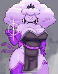 1girls breasts cloud cloud_creature cloud_humanoid electricity female large_breasts looking_at_viewer mevia_(sketchfins) one_hand_on_hip original original_character pointing_at_viewer sketchfins smile solo superpowers