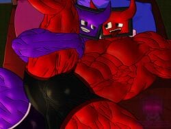 2boys 2d 2d_(artwork) abs balls bed bedroom boxers bulge bulge_through_clothing chris_huntsman demon demon_horns demon_tail devil dick digital_drawing_(artwork) digital_media_(artwork) dominant dry_humping duo erect_penis erection gay gay_male grabbing_legs grinding grinning huge_cock looking_at_another looking_at_partner looking_pleasured male male_only muscles muscular muscular_male night no_nipples oc original_character pecs penis pillow purple_body purple_chris(chrisad_18) red_body smirk smirking spread_legs spreading tongue_out tv tv_head underwear underwear_only vein veins veiny_muscles veiny_penis