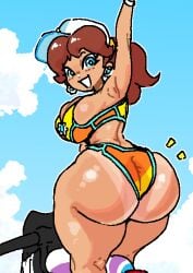 1girls alternate_version_available ass_bigger_than_head big_breasts booty_shorts breasts brown_hair clothing dat_ass dumptruck_ass enormous_ass fat_ass female female_only gigantic_ass hat huge_ass human human_only looking_at_viewer looking_back mammal mario_(series) mario_kart mario_kart_world mature mature_female nintendo princess_daisy shirt shorts solo solo_female tagme thick_ass thick_thighs vulkinx