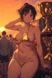 1girls ai_generated ass big_jeff bigjeff bikini breasts busty car contest dusk female gold sexy spl sundown trophy truck van winner