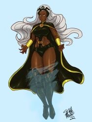 boots bracer breasts cape clothing dark-skinned_female dark_skin female female kingpharoah large_breasts leotard long_hair looking_at_viewer marvel marvel_comics no_pupils solo storm_(x-men) superhero thick_thighs thigh_boots thighhighs thighs vambraces very_dark_skin white_eyes white_hair wide_hips x-men