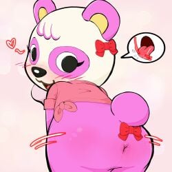 2025 absurd_res aka_leopard anal_request animal_crossing anthro anus anus_only ass bear black_eyes black_nose blush blush_lines bodily_fluids bottomless bottomless_anthro bottomless_female bow_ribbon breath chibi clothed clothed_anthro clothed_female clothing eyelashes female female_anthro fur giant_panda head_turned heart_symbol hi_res leaning leaning_forward looking_at_viewer looking_back looking_back_at_viewer mammal motion_lines multicolored_body multicolored_fur nintendo open_mouth oral_request pictographics pink_anus pink_body pink_clothing pink_ears pink_fur pink_shirt pink_tail pink_tongue pink_topwear pinky_(animal_crossing) presenting presenting_hindquarters rear_view red_bow requesting rimming_request round_ears saliva sex_request shaking_butt shirt short_tail simple_background solo speech_bubble tail tongue tongue_out topwear two_tone_body two_tone_fur white_background white_body white_fur yellow_inner_ear