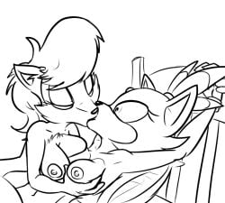 2018 alhedgehog anthro archie_comics arms_above_head asymmetrical_breast_frottage bed blaze_the_cat bondage bound breast_grab breast_squish breasts breasts_frottage chipmunk domestic_cat duo felid feline felis female female/female furniture ground_squirrel hand_on_breast interspecies kiss_on_lips kissing lying mammal monochrome nipples on_back on_bed restrained rodent sally_acorn sciurid sega sonic_(series) sonic_the_hedgehog_(archie) sonic_the_hedgehog_(comics) sonic_the_hedgehog_(series) squish surprise wide_eyed yuri