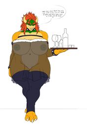 1girls anthro areola beverage bowser breasts clothed clothing collar english_text female female_bowser female_only food full_body hair half-closed_eyes horn horns inverted_nipples legwear looking_at_viewer mario_(series) navel nintendo nipples omnoproxy omnoproxyl337 open_mouth pussy red_eyes red_hair ricofox rule_63 scalie see-through shaved_pussy simple_background skimpy smile solo speech_bubble spiked_collar standing text thick_thighs thigh_highs thighhighs toe_claws translucent uncensored video_games waiter white_background wide_hips