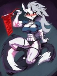 1girls abs ai_generated bare_arms bare_legs bare_shoulders bare_thighs big_breasts clothed clothing color female female_focus female_only fit_female furry furry_female gigiti hellhound helluva_boss hi_res large_breasts long_hair looking_at_viewer loona_(helluva_boss) muscles muscular muscular_female red_eyes solo solo_female thick_thighs white_hair wolf wolf_ears wolf_girl wolf_tail