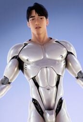 ai_generated arms_out asian_male cute_male futuristic jinu_(kpop_demon_hunters) korean_male kpop_demon_hunters mecha netflix robot robot_boy robotic robotization