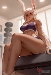 1girls 2d abs ai_generated areolae ass big_ass big_breasts boku_no_hero_academia breasts cleavage dark-skinned_female dark_skin erophoenix female female_focus full_body gym looking_at_viewer mirko miruko muscles muscular muscular_female my_hero_academia navel nipples patreon_username solo solo_female sports_bra thick thick_thighs toned uncensored