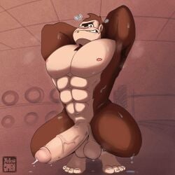 1:1 2025 5_fingers 5_toes abs anthro ape arm_hair armpit_hair artist_logo artist_name balls biceps big_balls big_breasts big_chest big_muscles big_nipples big_penis bodily_fluids body_hair breasts brown_body brown_fur brown_hair chest_hair chin_up clothed clothing colored crouching cum digital_drawing_(artwork) digital_media_(artwork) donkey_kong donkey_kong_(series) ejaculation emoji english_description english_text erection feet fingers flying_sweatdrops forearm_muscles full-length_portrait fur genital_fluids genitals gorilla gym hair hairy_hands hands_above_head haplorhine hi_res huge_cock huge_muscles humanoid humanoid_feet humanoid_genitalia humanoid_penis inside kong light_body light_skin logo looking_at_viewer male mammal monkey muscles muscular muscular_anthro muscular_legs muscular_male musk musk_clouds musky_balls nails nintendo nipples nude pecs penis plantigrade portrait precum primate saggy_balls shaded signature simple_background smile soft_shading solo sweat sweatdrop sweaty_genitalia sweaty_legs sweaty_thighs teeth text thick_thighs toenails toes triceps vein veiny_penis watermark weights white_body yellow_omen