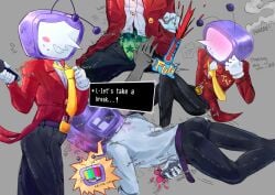 cum_in_underwear deltarune needy solo submissive submissive_male suit tenna_(deltarune) tv tv_head
