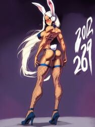1girls abs ai_generated ass ass ass_focus back back_view bare_arms bare_legs bare_shoulders bare_thighs big_ass big_breasts big_butt bikini bikini_bottom bikini_top blush bunny_ears bunny_girl clothed clothing color dark_skin dark_skinned_female female female_focus female_only fit_female gigiti hi_res large_breasts long_hair looking_at_viewer miruko muscles muscular muscular_arms muscular_female muscular_legs muscular_thighs my_hero_academia red_eyes rumi_usagiyama solo solo_female thick_thighs white_hair