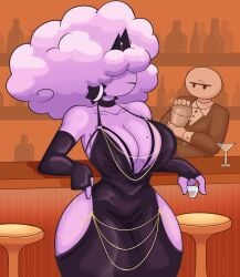 1girls anon bar big_breasts breasts cleavage cloud cloud_creature cloud_humanoid counter female leaning_back looking_at_another mevia_(sketchfins) original original_character sketchfins