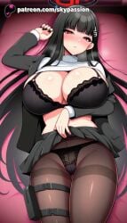 1girls 2025 ai_assisted ai_generated anime artist_name bangs big_breasts big_breasts big_breasts big_chest black_bra black_hair black_panties blue_archive blunt_bangs blush bra breast breasts breasts breasts bust busty chest cleavage clothes_lift completely_nude_female eyebrows_visible_through_hair female_focus female_only hair_ornament hairclip hi_res high_quality high_resolution highres lace lace-trimmed_bra lace-trimmed_panties lace_trim large_breasts laying_down lingerie long_hair long_sleeves looking_at_viewer lying lying_on_back on_back panties panties_under_pantyhose pantyhose parted_lips patreon patreon_username rio_(blue_archive) skirt skypassion solo stable_diffusion thighband_pantyhose thighs underwear very_long_hair watermark