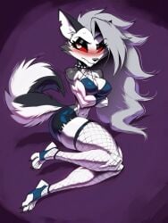 1girls abs ai_generated bare_arms bare_legs bare_shoulders bare_thighs big_breasts clothed clothing color female female_focus female_only fit_female furry furry_female gigiti hellhound helluva_boss hi_res large_breasts long_hair looking_at_viewer loona_(helluva_boss) muscles muscular muscular_female red_eyes solo solo_female thick_thighs white_hair wolf wolf_ears wolf_girl wolf_tail