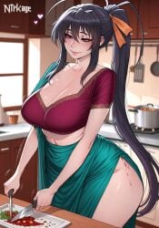 1girls ai_generated akeno_himejima ass big_ass big_breasts blouse breasts cleavage cookie female female_only heart hi_res high_school_dxd highres huge_ass huge_breasts indian_clothes large_ass large_breasts light-skinned_female light_skin ntrkage saree sari slim_waist solo solo_female sweat sweatdrop thick_thighs