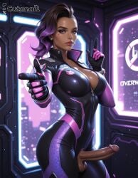 1futa abs ai_generated balls big_balls big_breasts breasts curvy cutanari dickgirl futa_only futa_sans_pussy futanari intersex looking_at_viewer nipples nsfw nude overwatch overwatch_2 penis perfect_body ready_to_fuck small_waist smile solo sombra tan_skin testicles