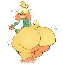 1girls animal_crossing anthro ass ass_focus canid canine canis domestic_dog drunk drunk_bubble female furry hyper_ass isabelle_(animal_crossing) nintendo nitaruskwish33 tail yellow_fur