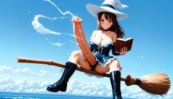 1futa 1futanari 1girls ai_assisted ai_generated belt bone broom broom_riding broomstick cleavage cleavage_overflow clouds collar comfyui damatt explosive_cum female flying_broom flying_cum frilled_dress frilled_skirt frilled_sleeves futa_sans_balls futanari holding_book holding_penis horsecock horsecock_futanari huge_cock lace_panties laced_boots laced_corset large_breasts long_hair masturbation masturbation_while_reading no_balls no_testicles one_piece_dress penis_in_hand sea shoulderless_dress sidelocks simple_background stable_diffusion tongue_out witch witch_hat