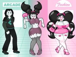 1girls bimbo bimbofication gender_transformation high_heels huge_breasts mtf_transformation rubber_transformation rubberization scarlet-nekomata thick_thighs transformation wide_hips